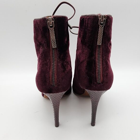 Donald Pliner Velvet Peep Toe Lace Up Bootie 8M Burgundy Ankle Witchy Whimsigoth - Picture 4 of 14